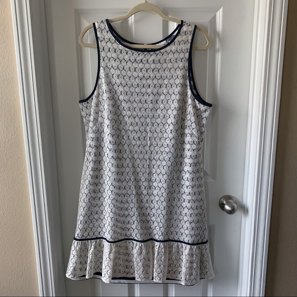 J. Taylor cream & navy blue lace dress